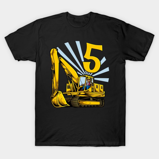 Excavator 5 year old birthday T-Shirt by Modern Medieval Design